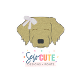 Winking Golden Retriever with Bow Mini Fill Embroidery Design - Sew Cute Designs + Fonts