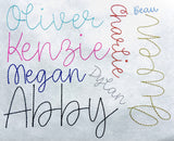 Example Stitch Out of Mac & Cheese Script Single Line Font by Sew Cute Designs & Fonts